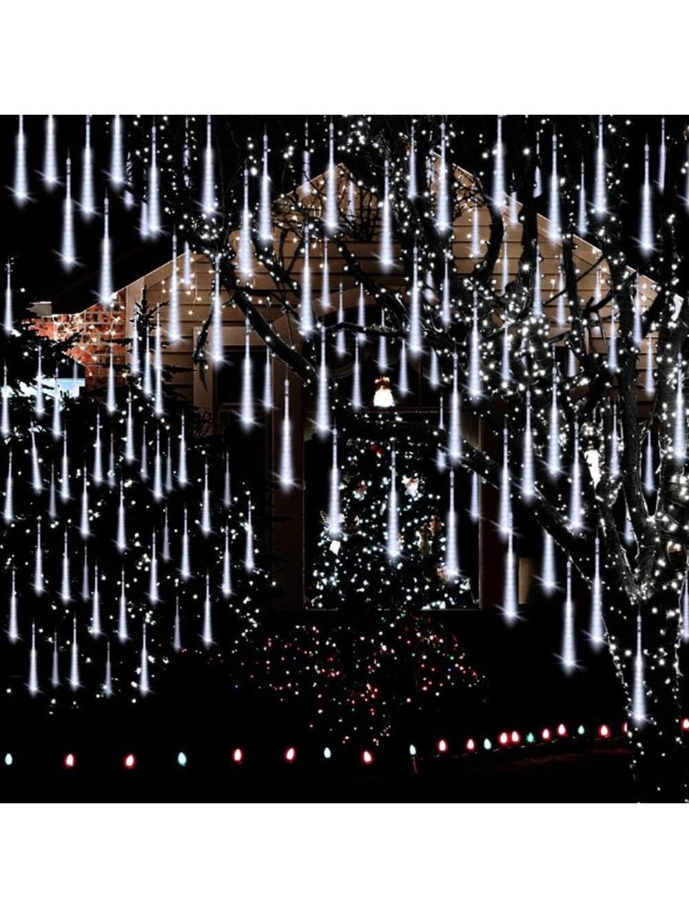 8 Tubes 192 LED White Meteor Shower Ul Certified Christmas Lights Decoration
